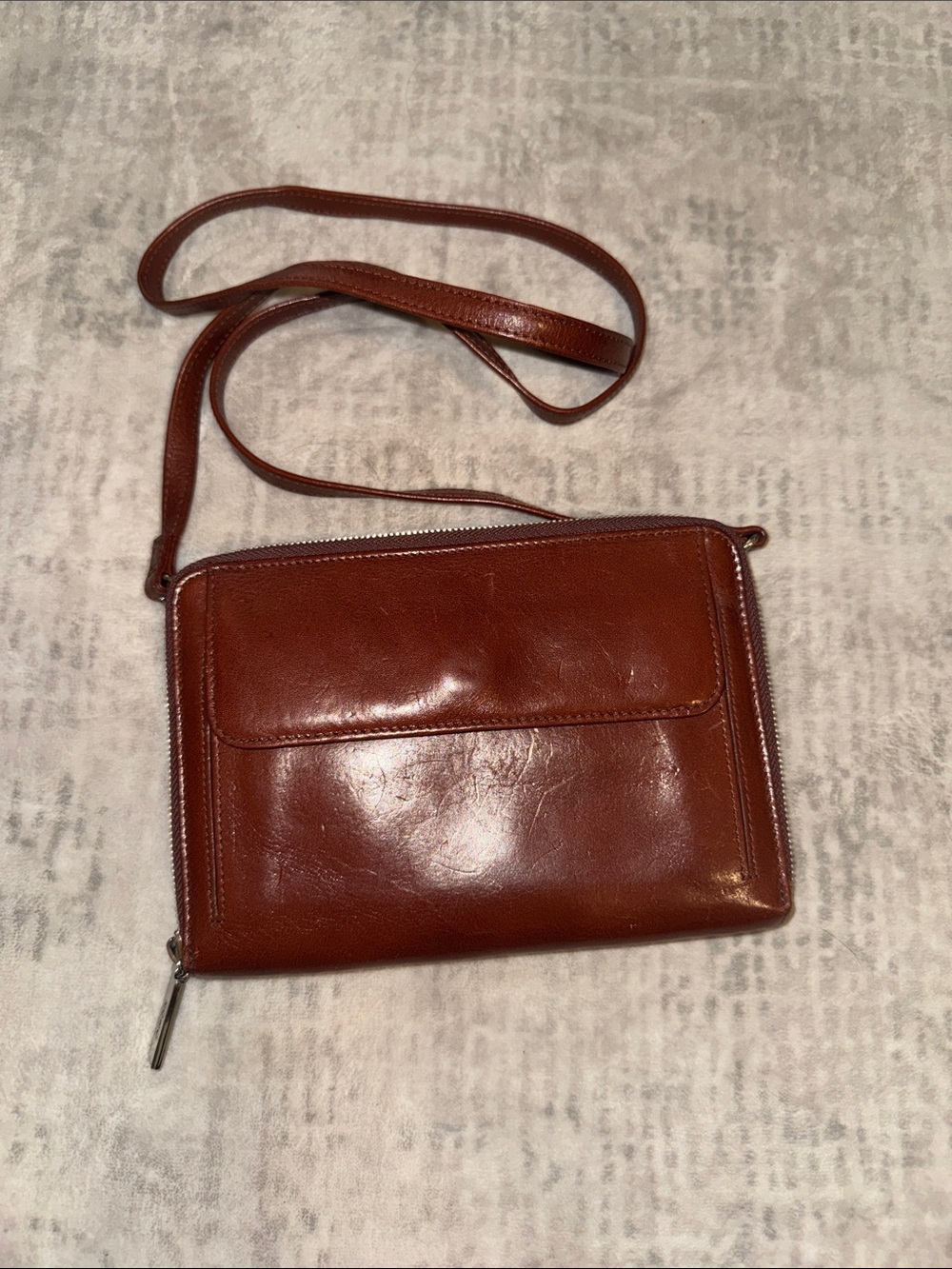 HOBO Chestnut Brown Leather Crossbody Wallet Clutch